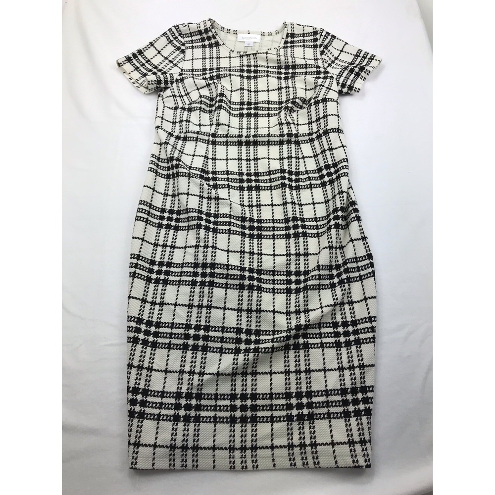 Motherhood Maternity Sheath Dress Short Sleeve Plaid Black White Size M NEW